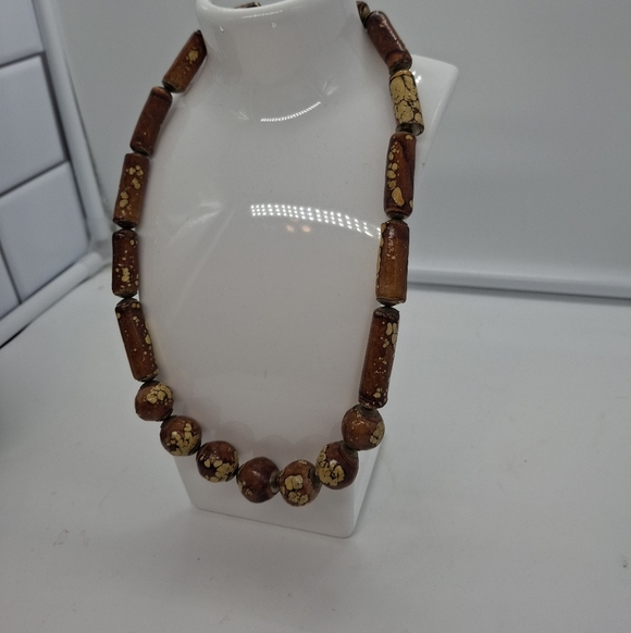 Wooden Brown Boho Bead Necklace - Picture 2 of 6